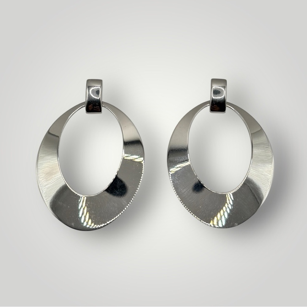 Monet Signed Designer Long Silver Tone Modernist Dangle Earrings